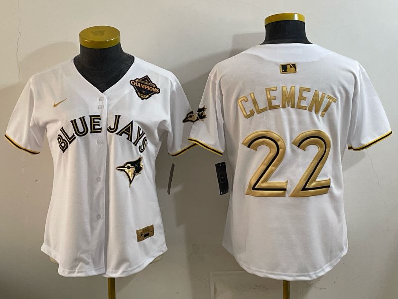 Women Toronto Blue Jays #22 Clement White Gold 5th Throwback 2026 Nike MLB Jersey style 01->women mlb jersey->Women Jersey